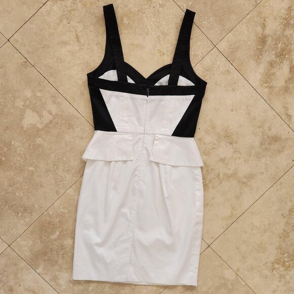 Bebe Sz 4 Black White Monochrome Sweetheart Neckline Peplum Dress Club Party Out - Picture 8 of 14
